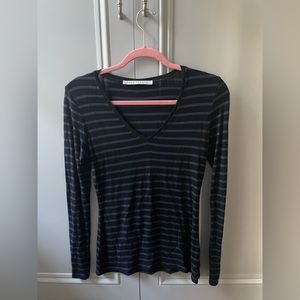 Max studio blue and black striped long sleeved tee, size M
